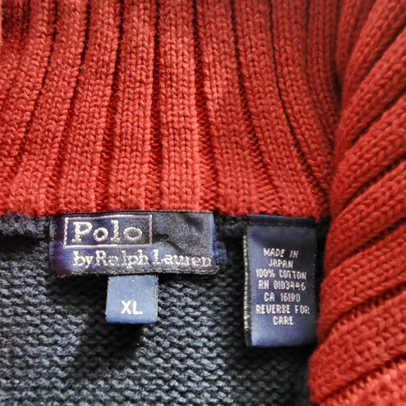 Rare Vintage 80s Ralph Lauren 1/4 Zip Navy American Flag Sweater. - Picture 6 of 12